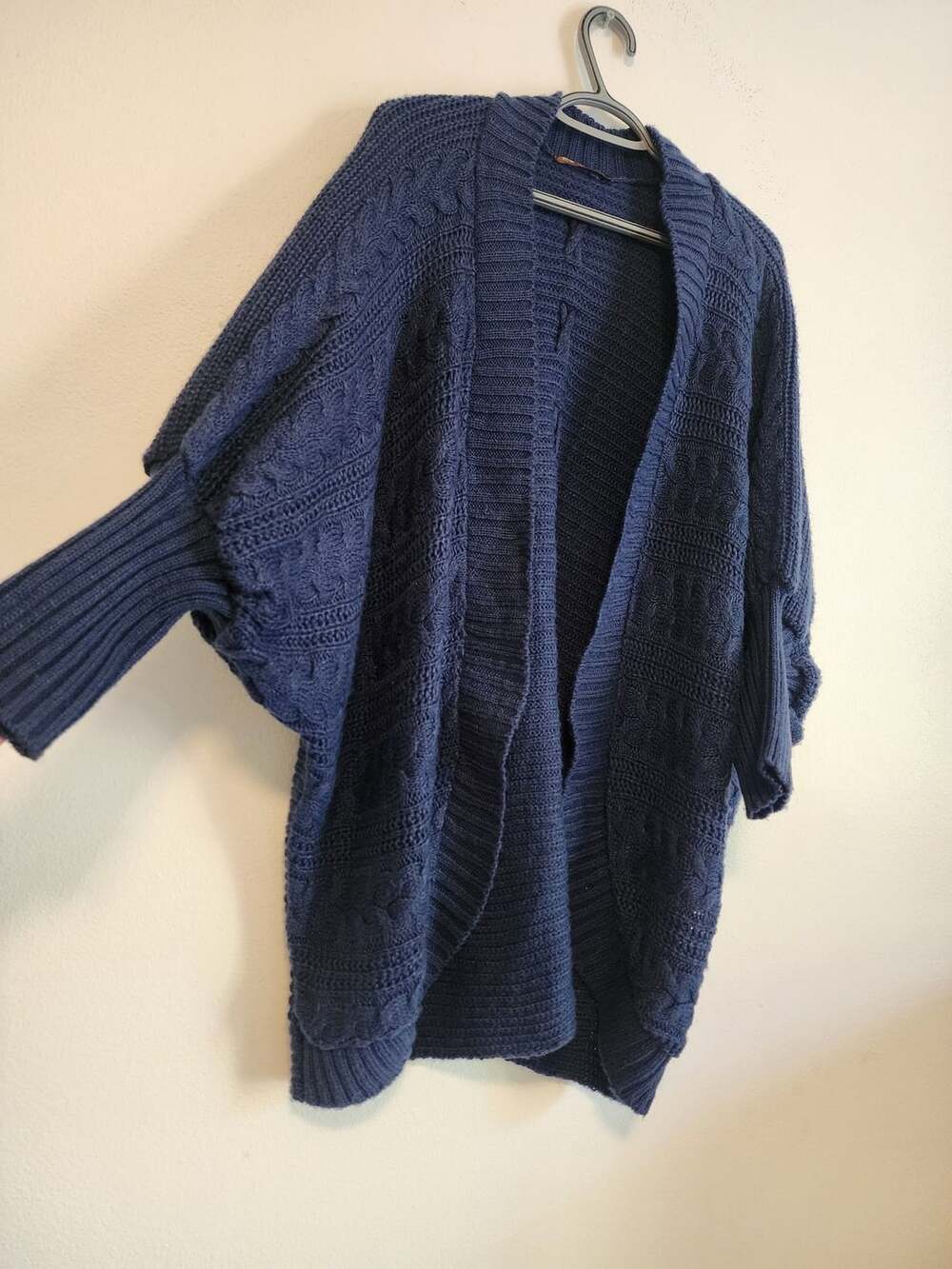 Dark blue Open Front Cable Knit Batwing Sleeve Acrylic Oversized Chunky Cardigan